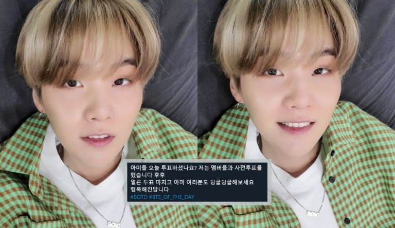 SUGA encourages voting participation with a BOTD selfie