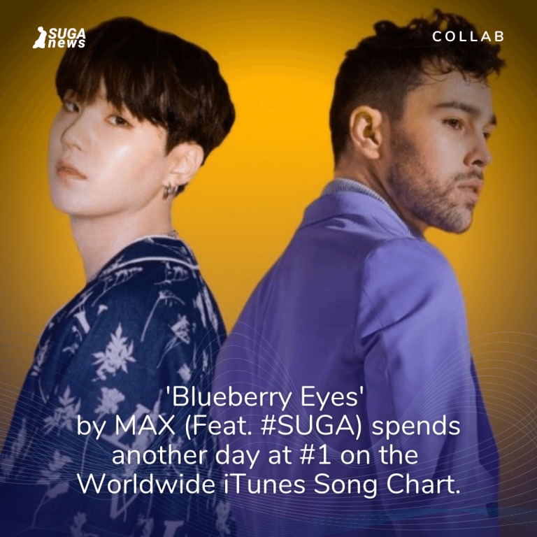 ‘Blueberry Eyes’ by MAX (Feat. #SUGA) spends another day at #1 on the Worldwide iTunes Song Chart.